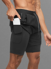 Double Layer Shorts Men's Stretch Sports Shorts For Gym Workout