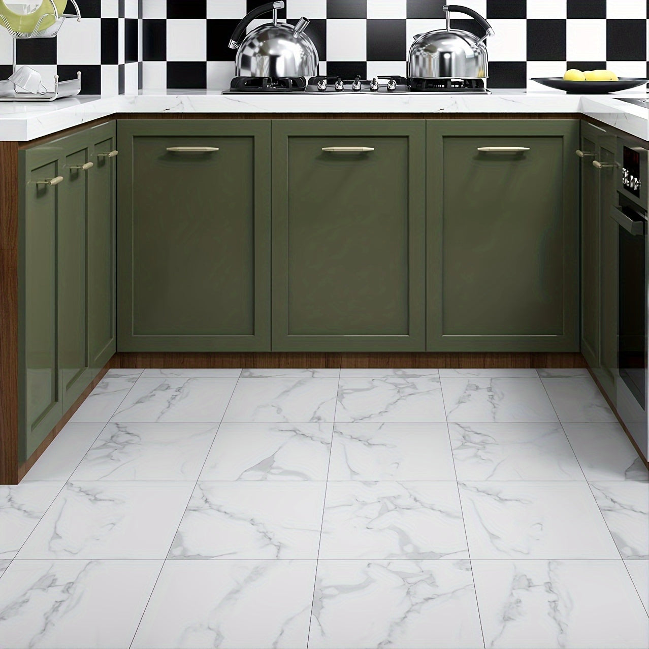 10pcs Peel And Stick Marble Floor Tile Waterproof Bathroom Flooring
