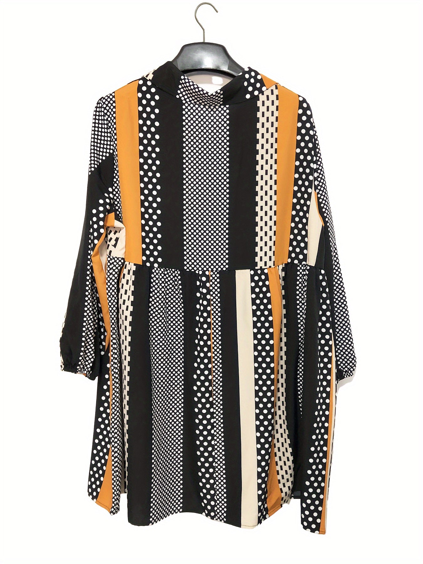 Boho Dress Dot Stripe Print Lantern Sleeve Loose
