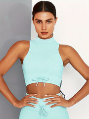 Sexy Sleeveless Crop Top Drawstring Detail Yoga Tank