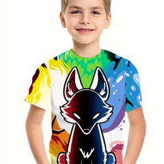 Kids' Fox Graphic T Shirt 3D Digital Print Active Stretch Short Sleeve Novel Tee