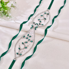 Vintage Bohemian Green Rhinestone Bridal Sash