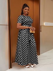 Polka Print Two Piece Set Crop Top & Maxi Skirt