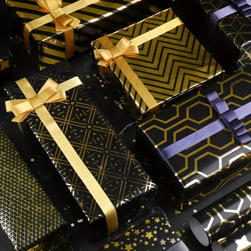 2pcs Golden Gift Wrapping Paper Geometric Pattern Hot Stamping Bright Surface