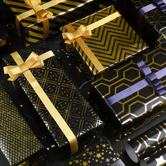 2pcs Golden Gift Wrapping Paper Geometric Pattern Hot Stamping Bright Surface