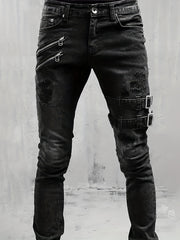 Men's Ripped Biker Jeans Slim Fit Distressed Stretch Denim Pants