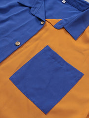 Colorblock Half Sleeve Button Up Shirt Dress