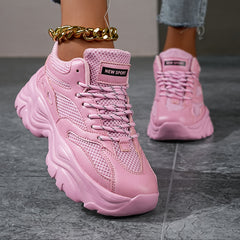 Women's Chunky Sneakers Faux Leather Lace Up Running Shoes