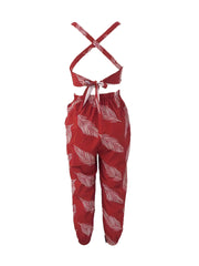 Leaf Print Back Cut Out Jumpsuit Sexy Sleeveless Jumpsuit For Spring & Summer