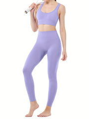 Solid Yoga Set Crop Top & Legging Sports Suit Women's Activewear