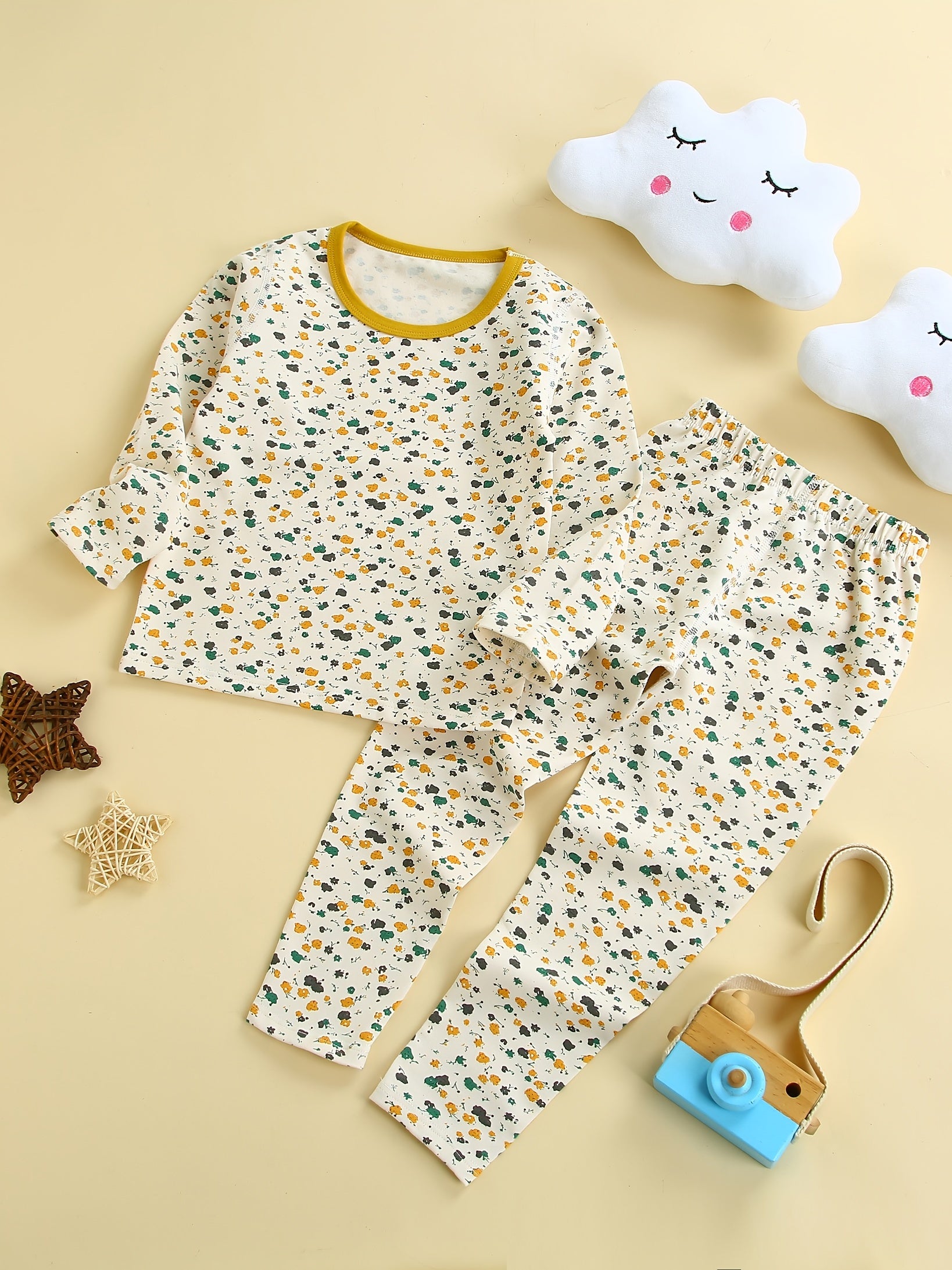Baby Girls Pajamas Family Outfit Print Round Neck Long Sleeve Top & Pants Set