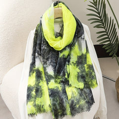 Tie Dye Print Raw Trim Scarf Casual Style Graphic Shawl Scarf Wrap