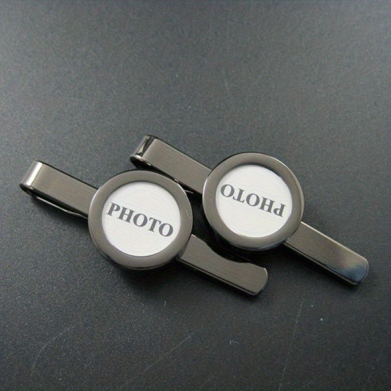2pcs Copper Plated Gun Round Glass DIY Can Hold Photos Photo Tie Clip For Men