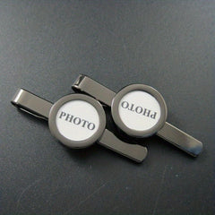 2pcs Copper Plated Gun Round Glass DIY Can Hold Photos Photo Tie Clip For Men