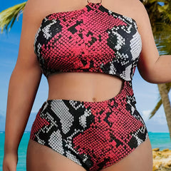 Sexy Snake Print Hollow Out One Piece Swimsuit