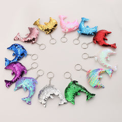 12pcs Glitter Dolphin Keychains Cartoon Bag Keyring Charm Accessories