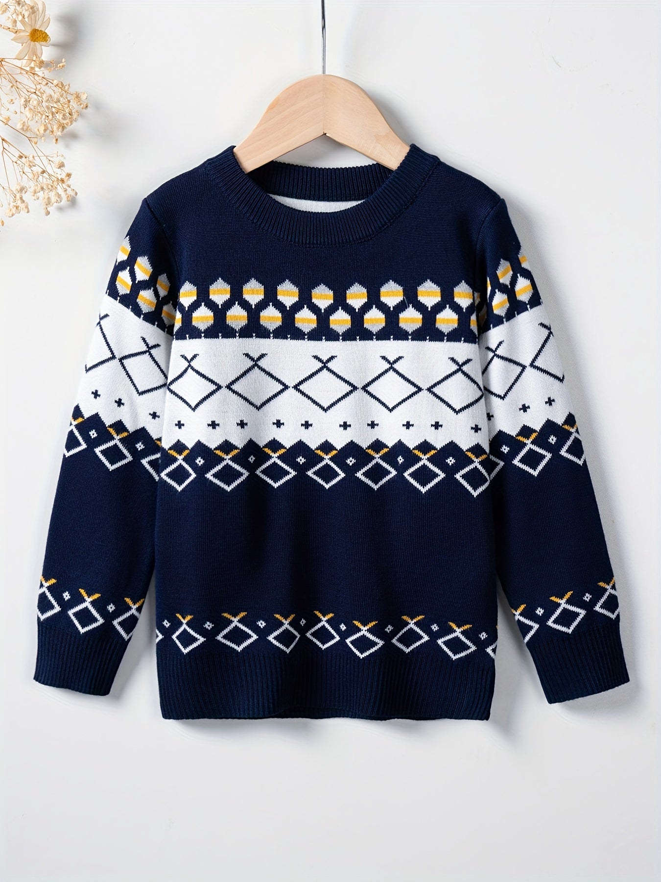 Pattern Print Boys Knitted Pullover Casual Sweater For Spring Fall Tops For Boy