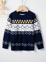 Pattern Print Boys Knitted Pullover Casual Sweater For Spring Fall Tops For Boy