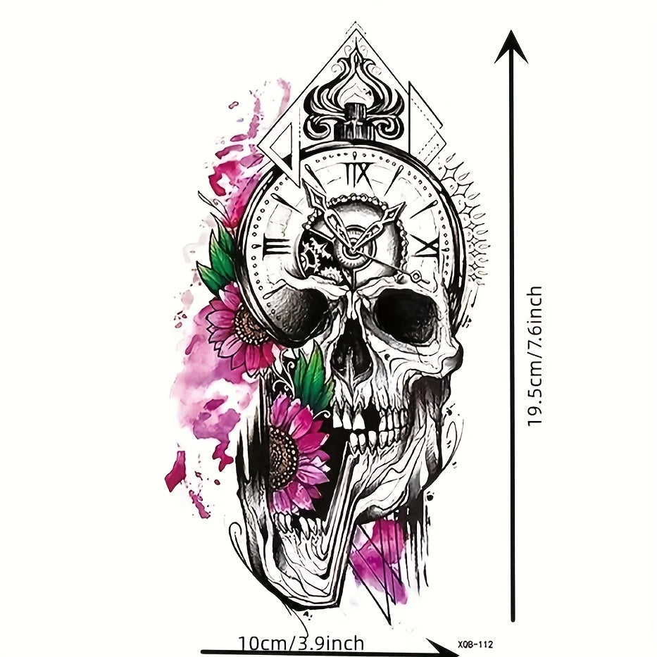 Flowers Skull Tattoo Stickers Waterproof Temporary Arm Body Art Stickers