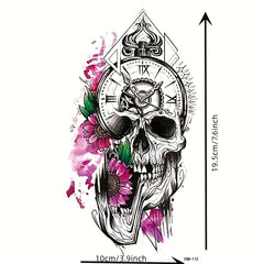 Flowers Skull Tattoo Stickers Waterproof Temporary Arm Body Art Stickers