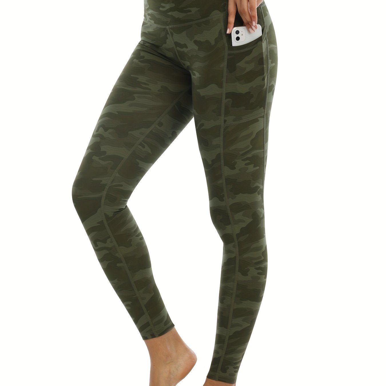 Camouflage Print High Waist Leggings With Pocket