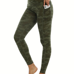Camouflage Print High Waist Leggings With Pocket