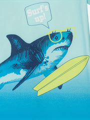Boy's Short Sleeve Swimsuit Cartoon Shark Print Bathing Suit