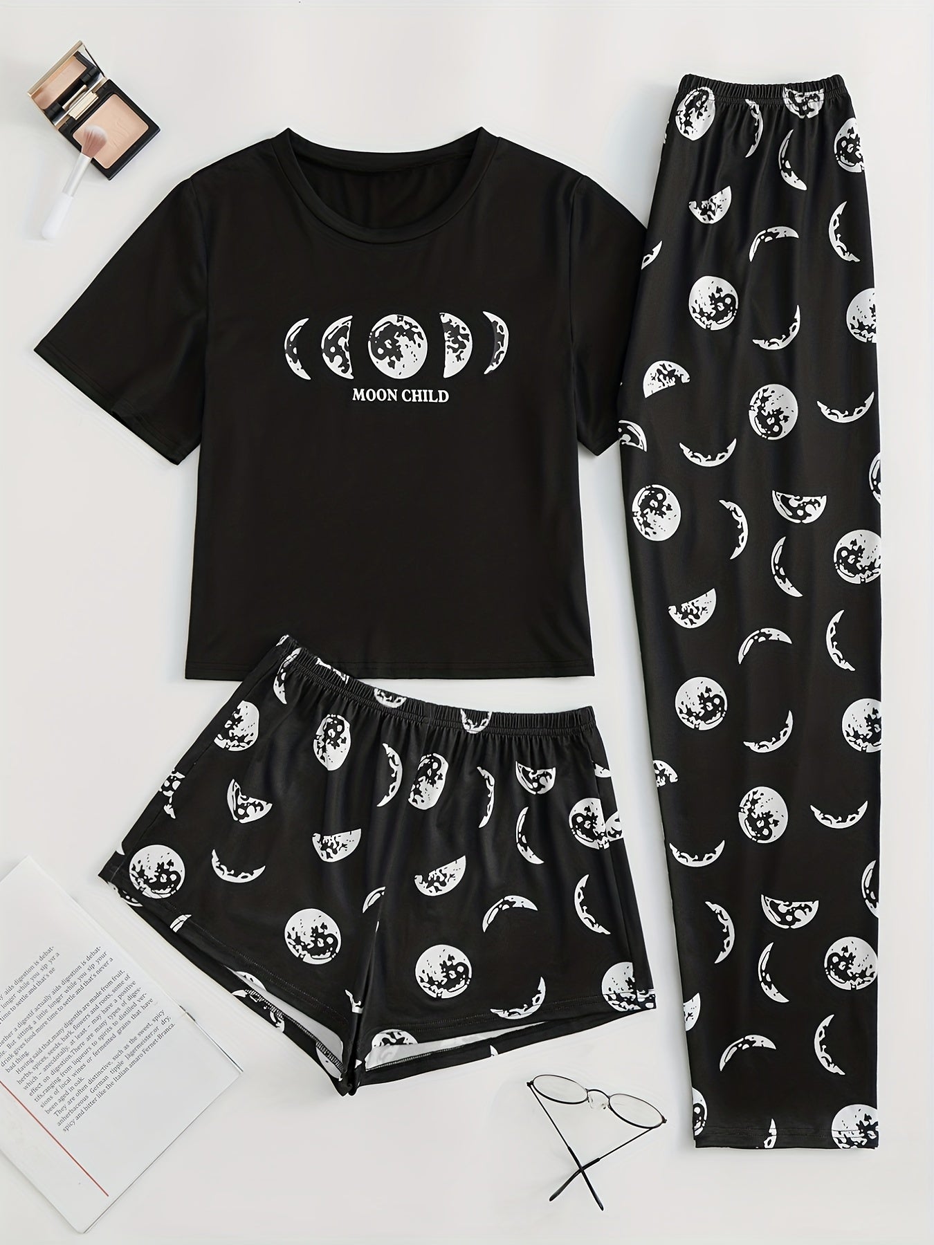 Starry Print Pajama Set Short Sleeve Crew Neck Top & Bottoms