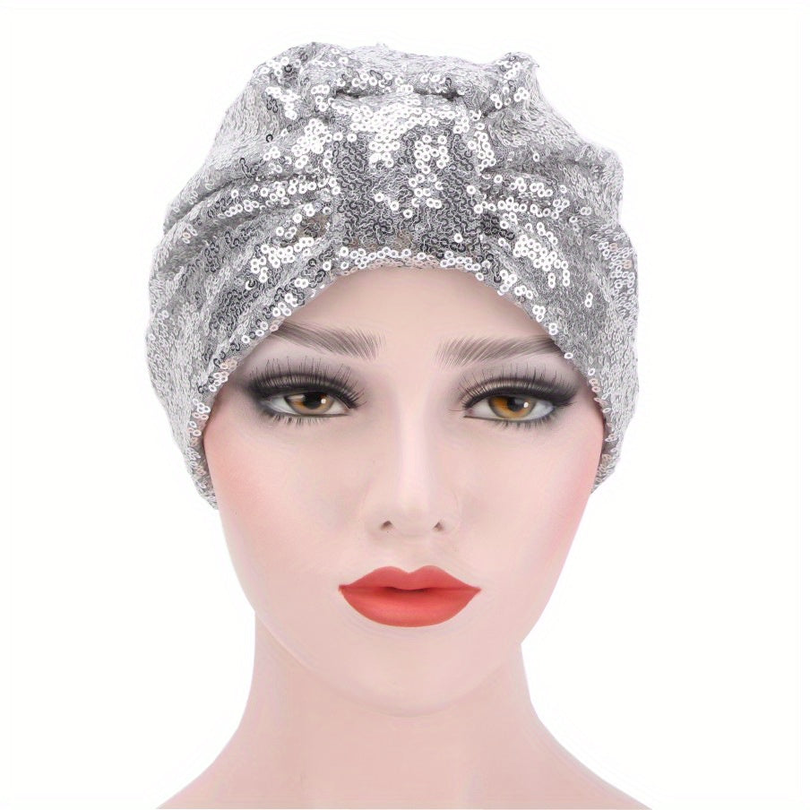 Sequin Sparkly Turban Cap Elastic Head Wrap Chemo Hat
