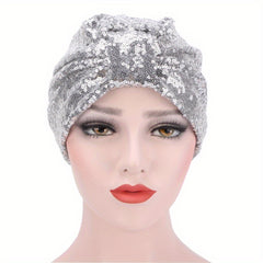 Sequin Sparkly Turban Cap Elastic Head Wrap Chemo Hat
