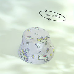 Girls Cartoon Unicorn Print Fisherman's Hat Sun Screen Bucket Cap
