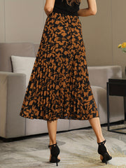Printed Pleated Skirt Elastic Waist Spring & Summer Women's Clothing