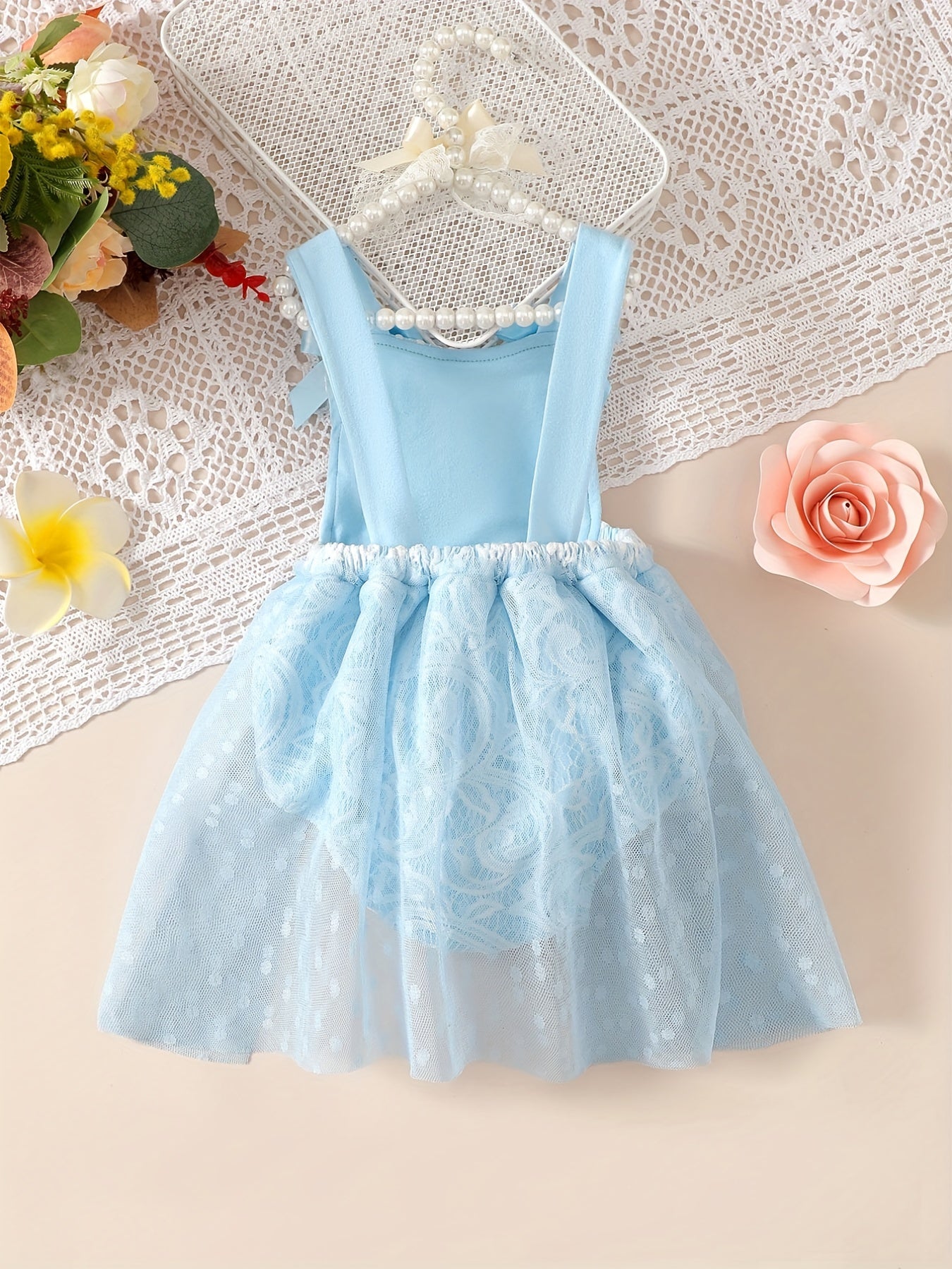 Baby Girls Lace Bowknot Mesh Onesie Dress Clothes