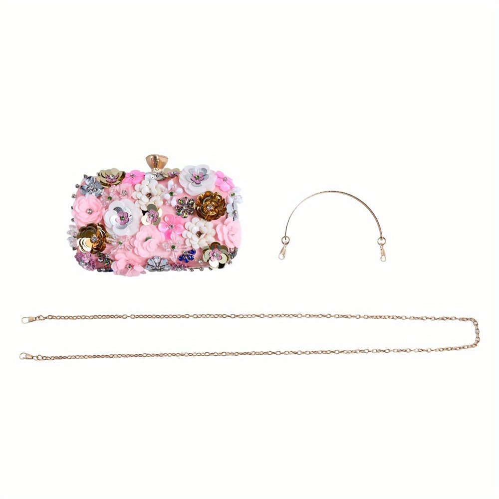 Floral Rhinestone Clutch Purse Chain Shoulder Bag