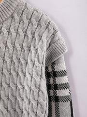 Boys Knit Plaid Sleeve Sweatshirt