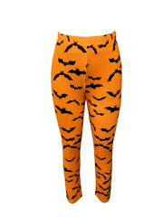 Halloween Bat Print Skinny Leggings Elastic Waist Stretchy Women's Clothing