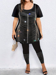 Glitter 3D Print Tee & Leggings Outfit Set