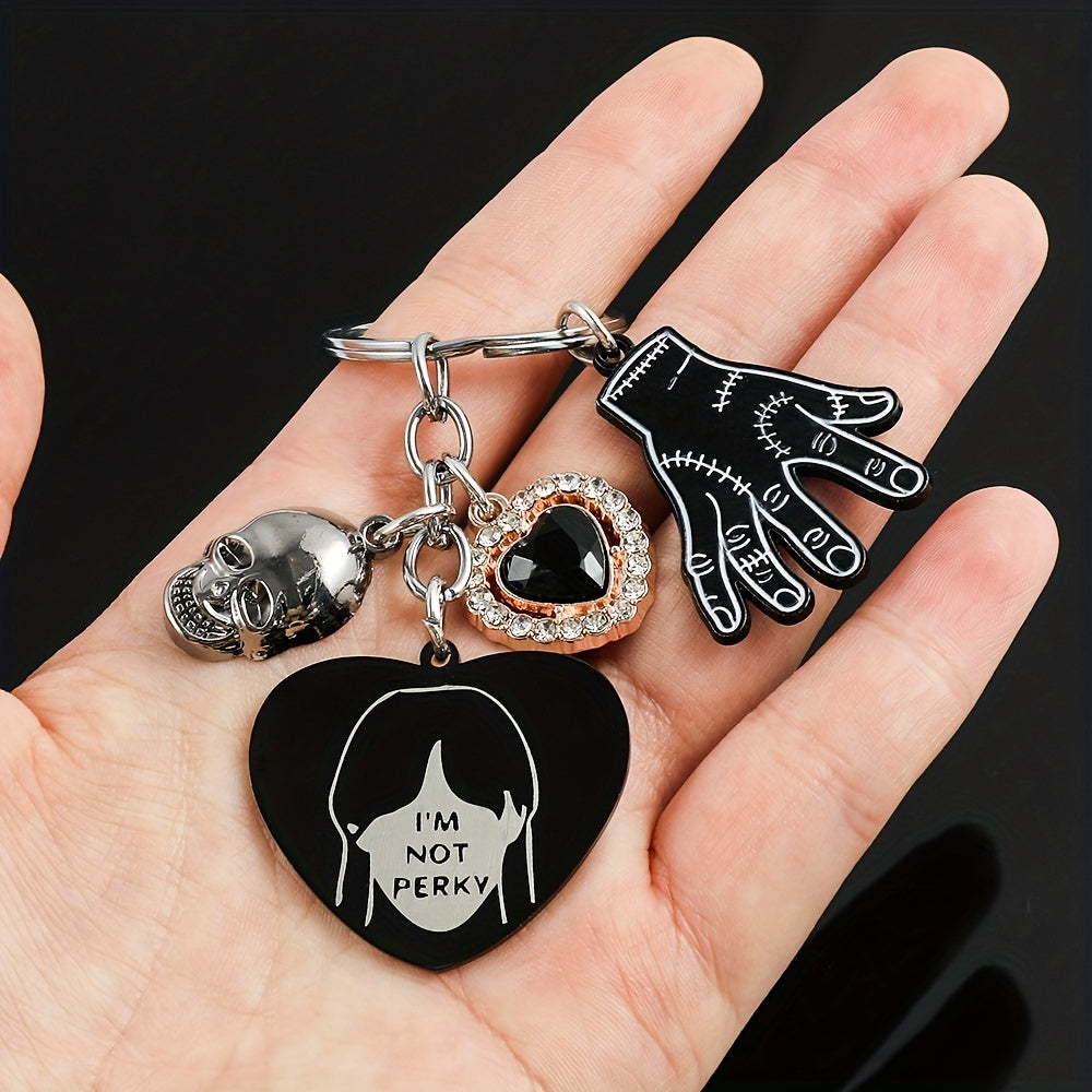 Kids Cartoon Skull Hand Claw & Rhinestone Heart Keychain