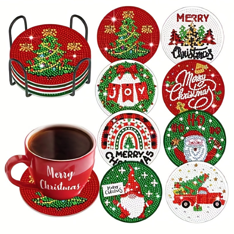 8pcs Christmas Series Diamond Painting Coaster Kit