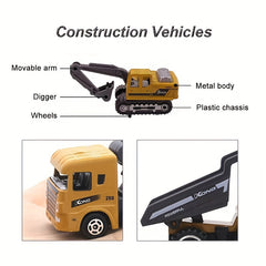 6pcs Engineering Vehicle Team Alloy Heavy Transport Excavator Road Roller Shovel