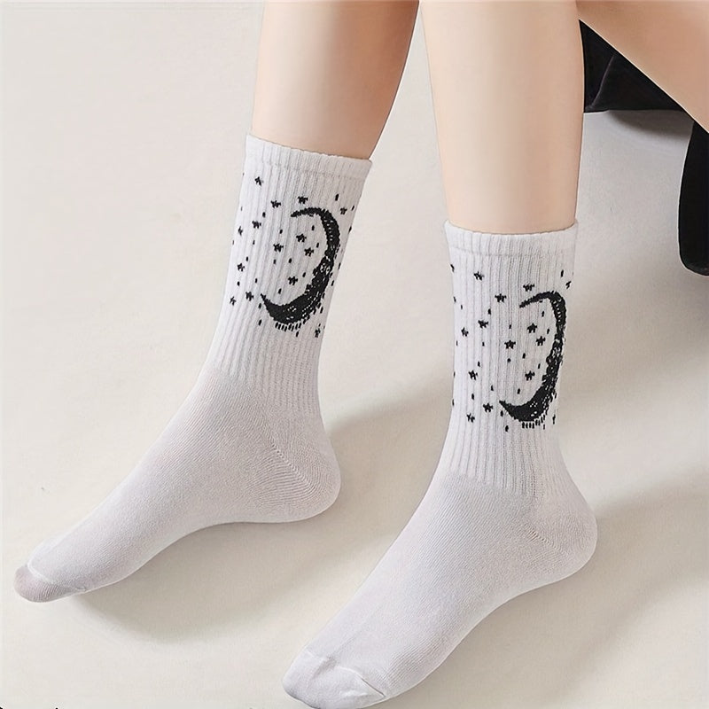 10 Pairs Star & Moon Print Socks Halloween Mid Tube Women's Stockings