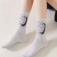 10 Pairs Star & Moon Print Socks Halloween Mid Tube Women's Stockings