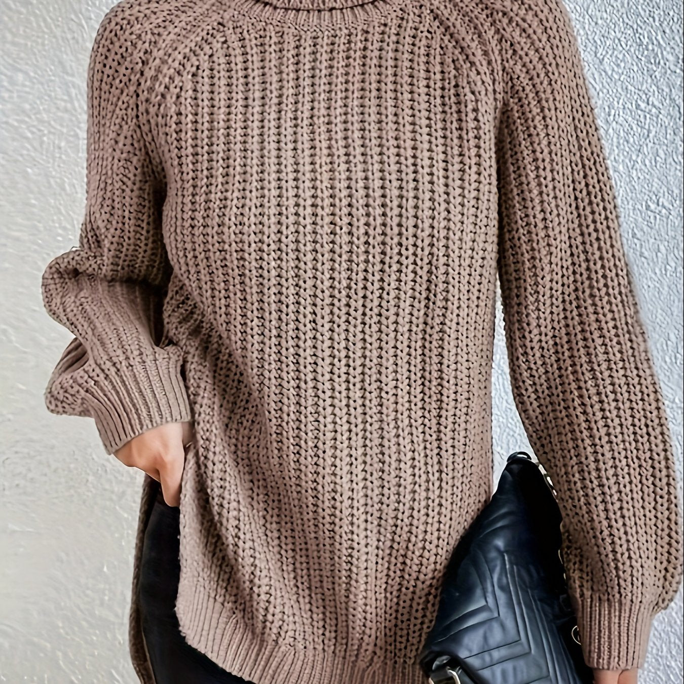 Casual Sweater Women's Plus Solid Color Turtle Neck Jumper