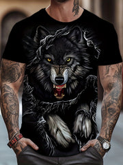 Men's 3D Wolf Print T shirt Crew Neck Tee For Summer