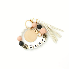 MAMA Silicone Beaded Bracelet Keychain Tassel Key Ring Purse Bag Charm