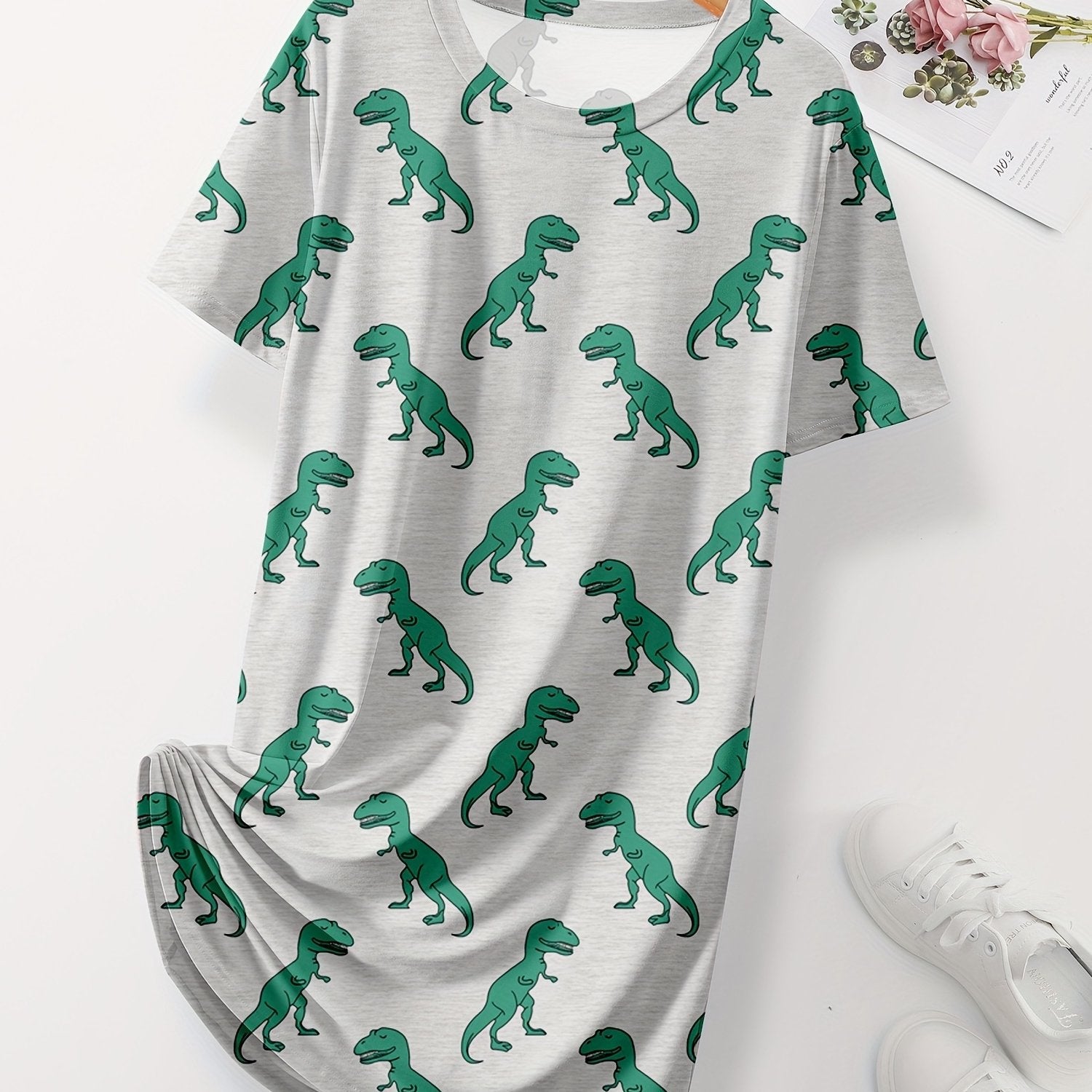 Dino Print Pajama Dress for Women