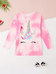 Dreamy 3D Fish Scale Print Long Sleeve Tee for Girls