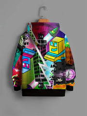 Cartoon Pattern Hoodie For Kids Pullover Casual Hooded Top