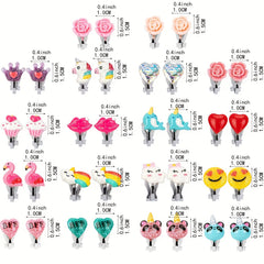 18 Pairs Cartoon Animals Earrings Clip for Kids