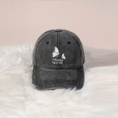 Vintage Butterfly Print Baseball Cap Distressed Sunshade Hat